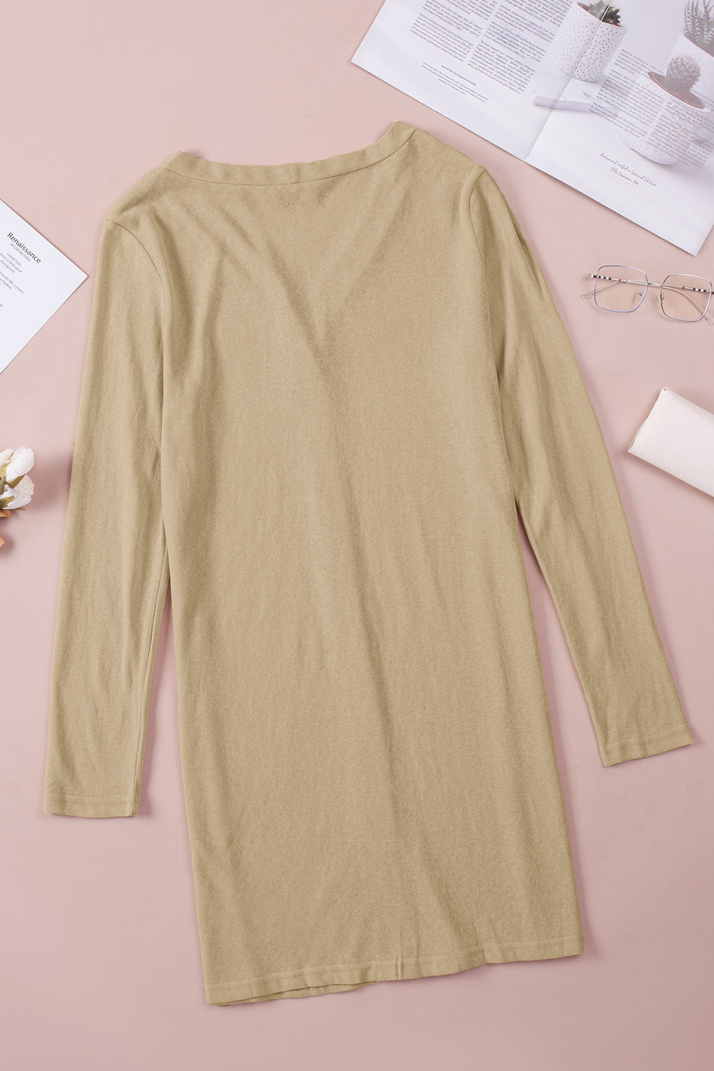 Solid Color Open-Front Buttons Cardigan - My Store