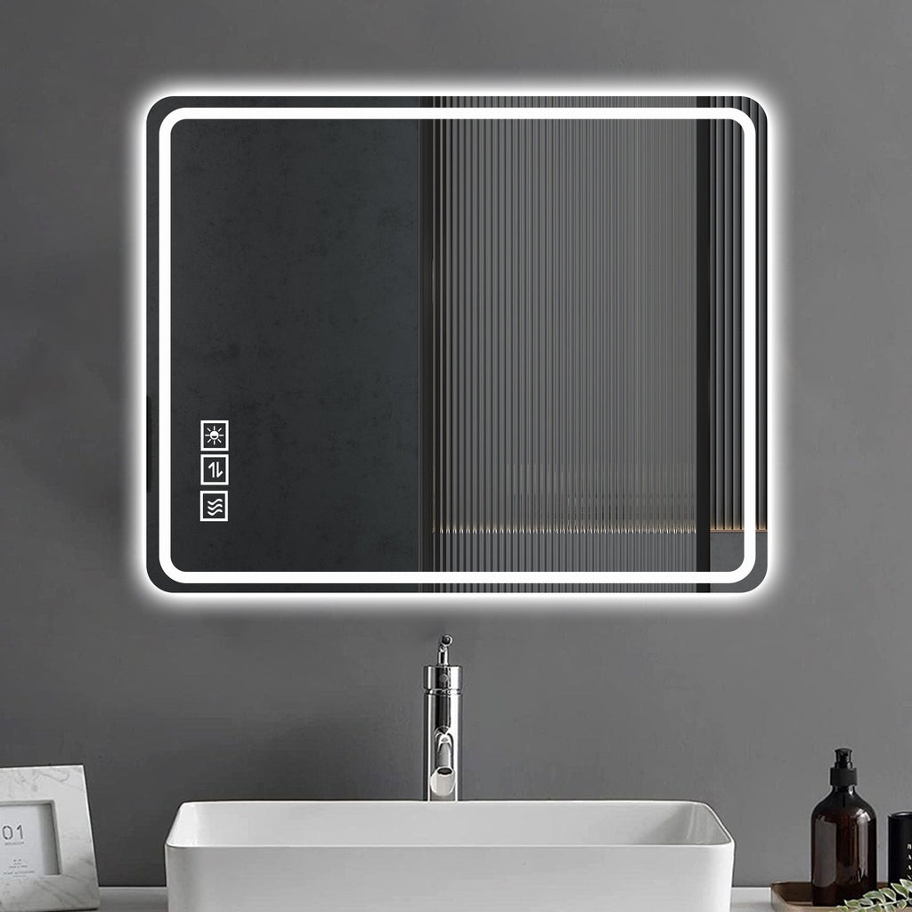 40x32 Inch LED Bathroom Mirror Vanity Mirrors With Front Lights Wall Mounted Anti-Fog Frameless Make Up Mirror With Ligh