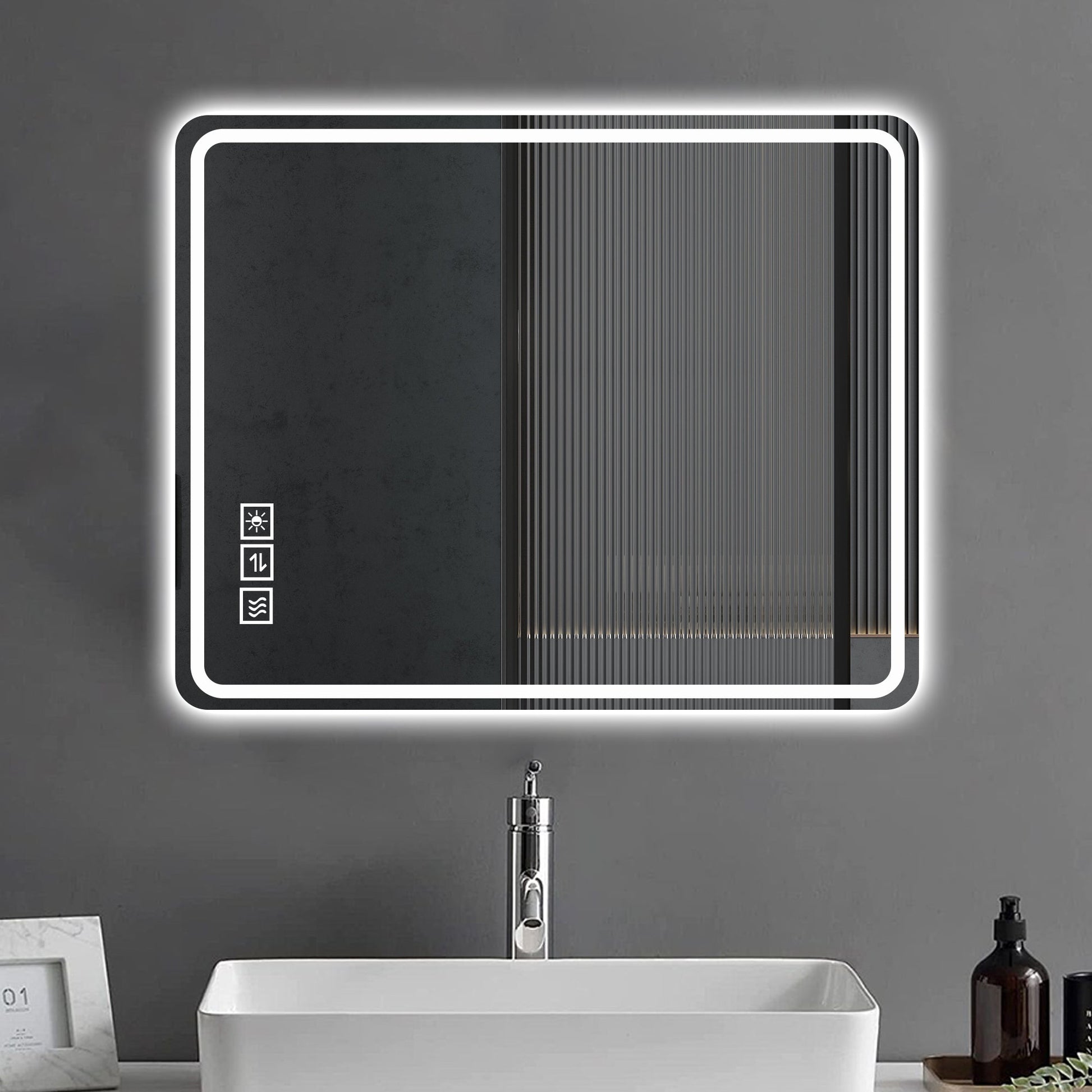 40x32 Inch LED Bathroom Mirror Vanity Mirrors With Front Lights Wall Mounted Anti-Fog Frameless Make Up Mirror With Ligh