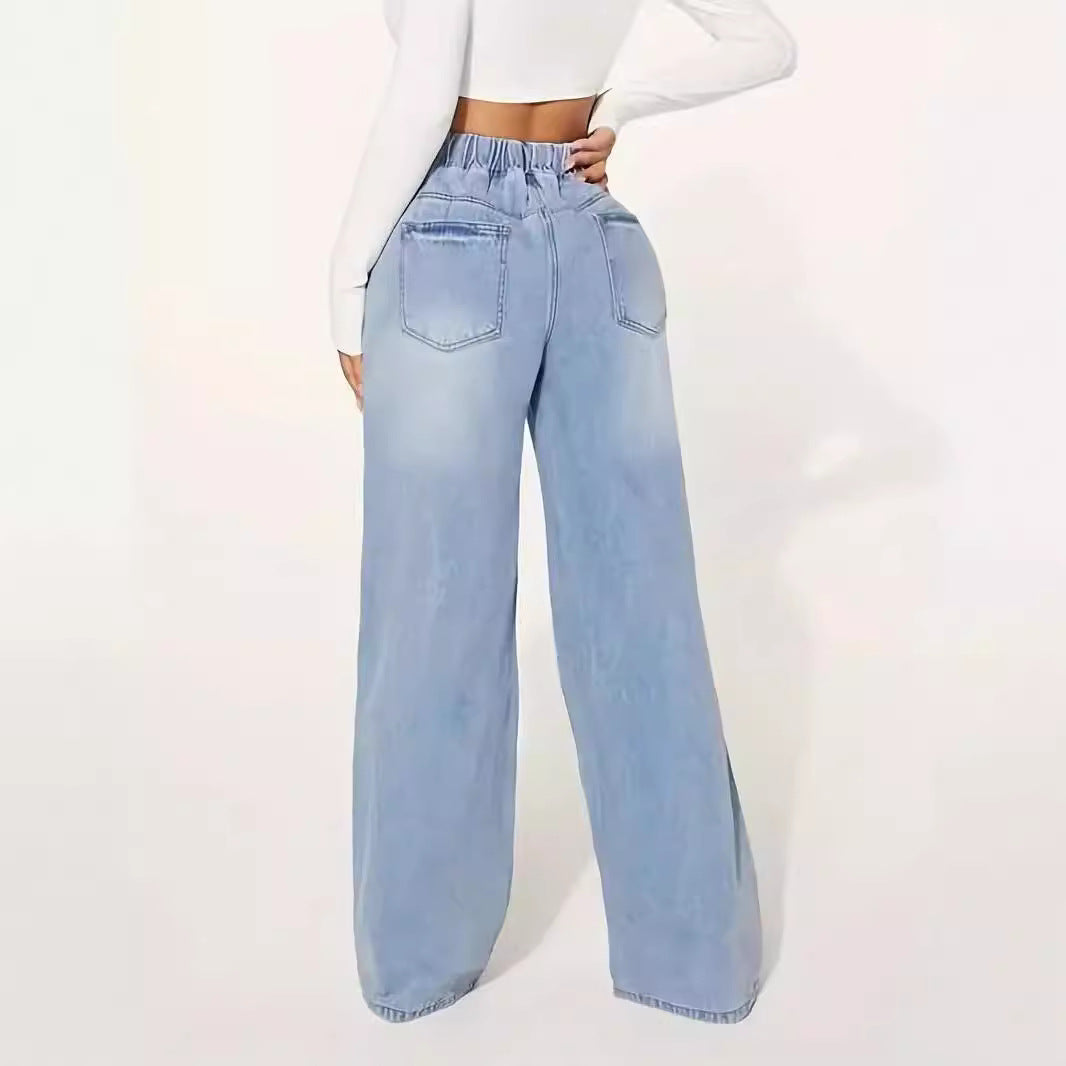 25 Edition – High Waist Drawstring Wide Leg Jeans – Light Blue - My Store