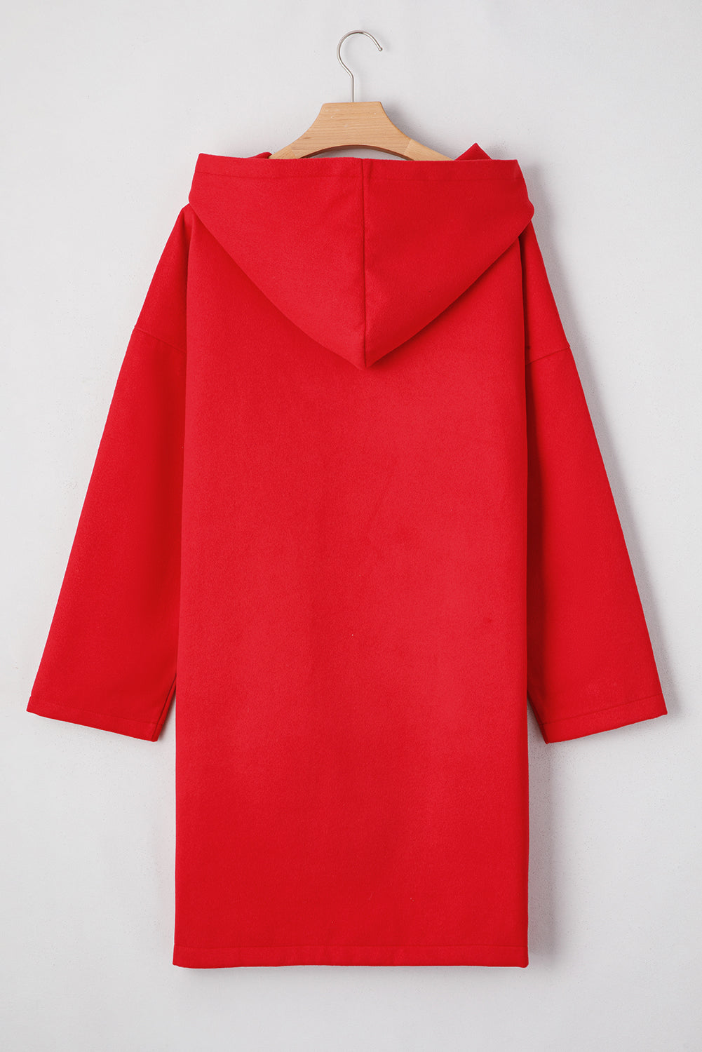 Fiery Red Solid Color Casual Zip up Hooded Coat - My Store