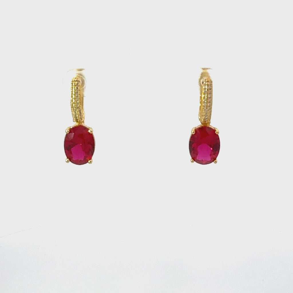 Alexandra Oval Drop Earrings Gold Ruby - My Store
