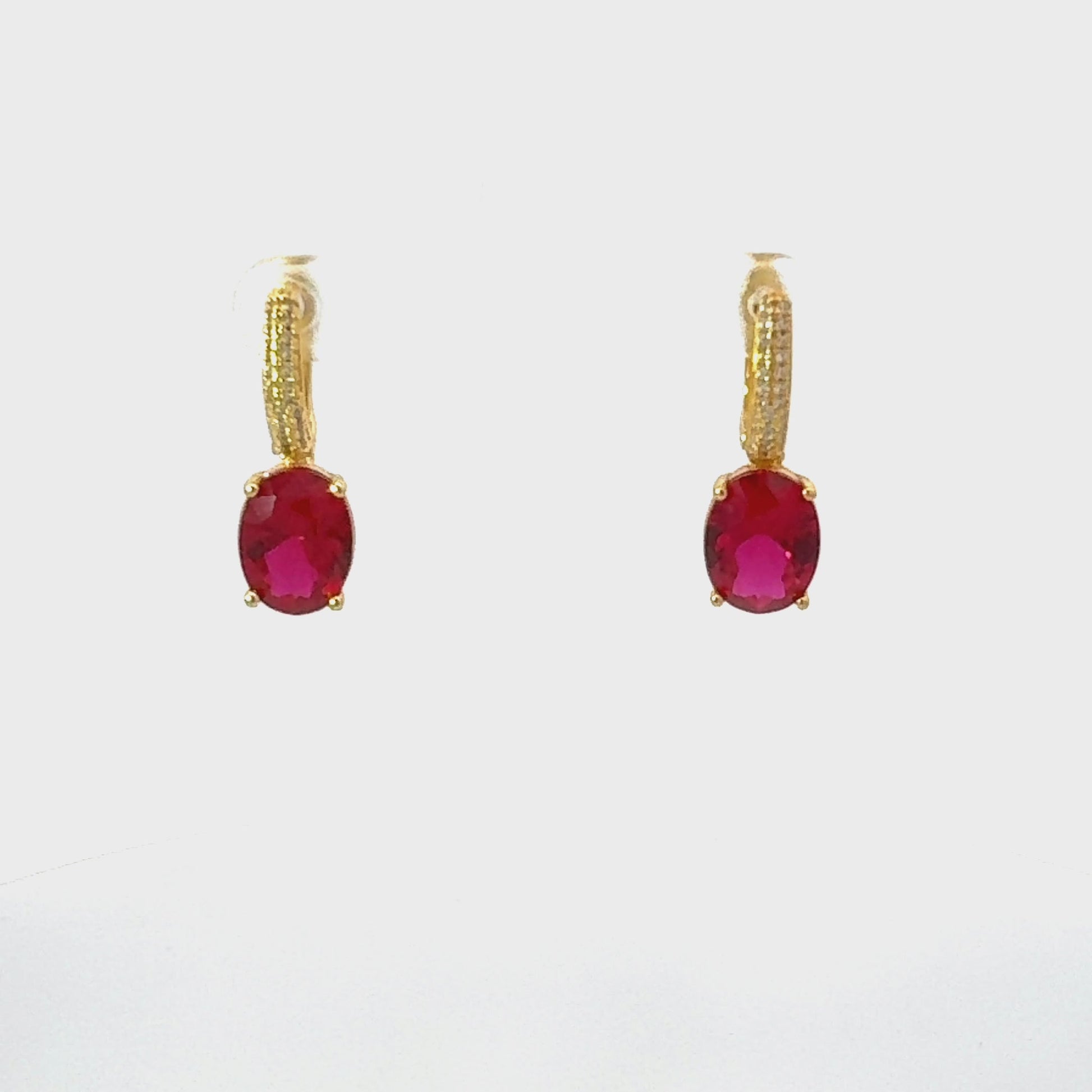 Alexandra Oval Drop Earrings Gold Ruby - My Store