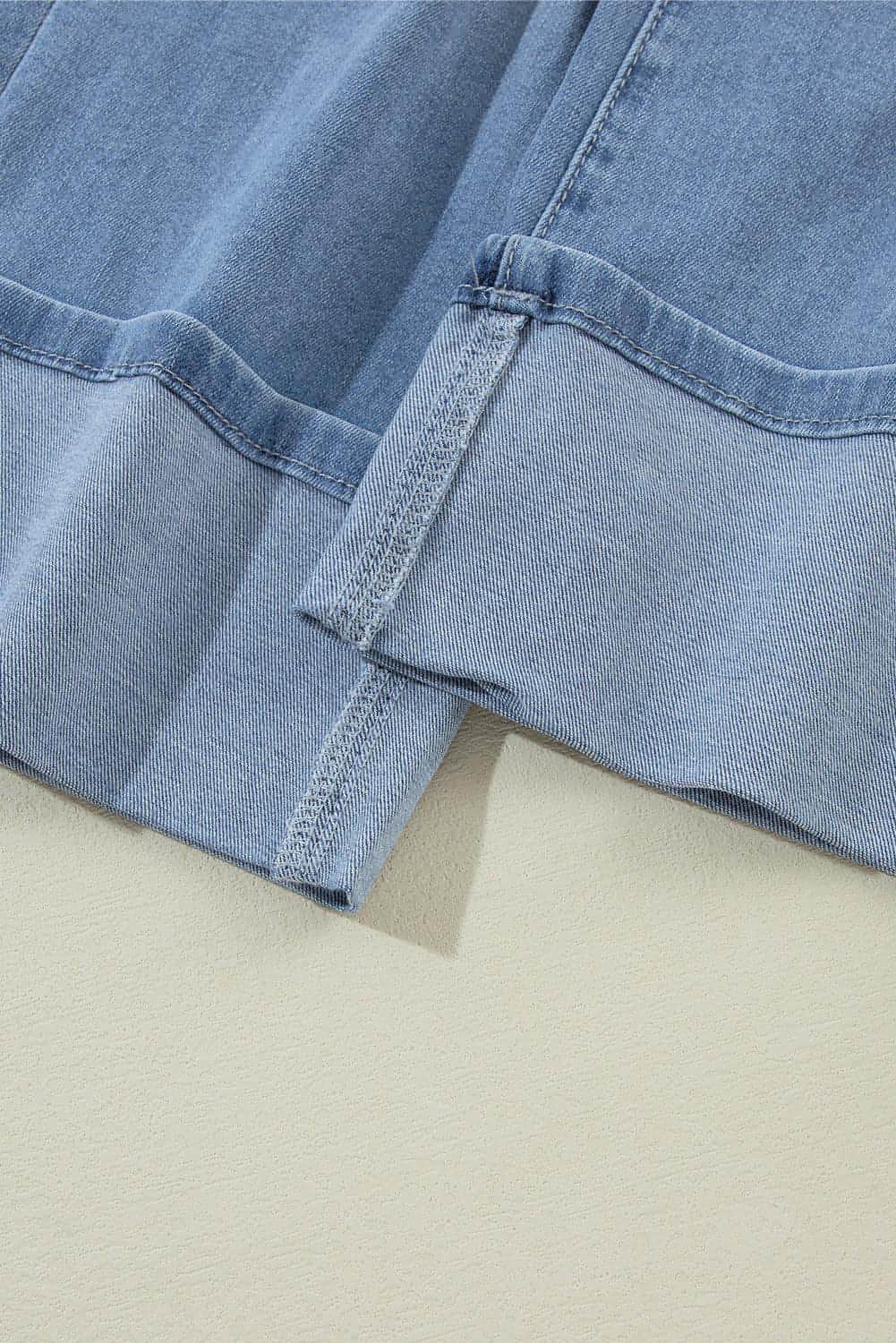 Dusk Blue High Rise Asymmetric Button Zip Fly Ripped Jeans - My Store