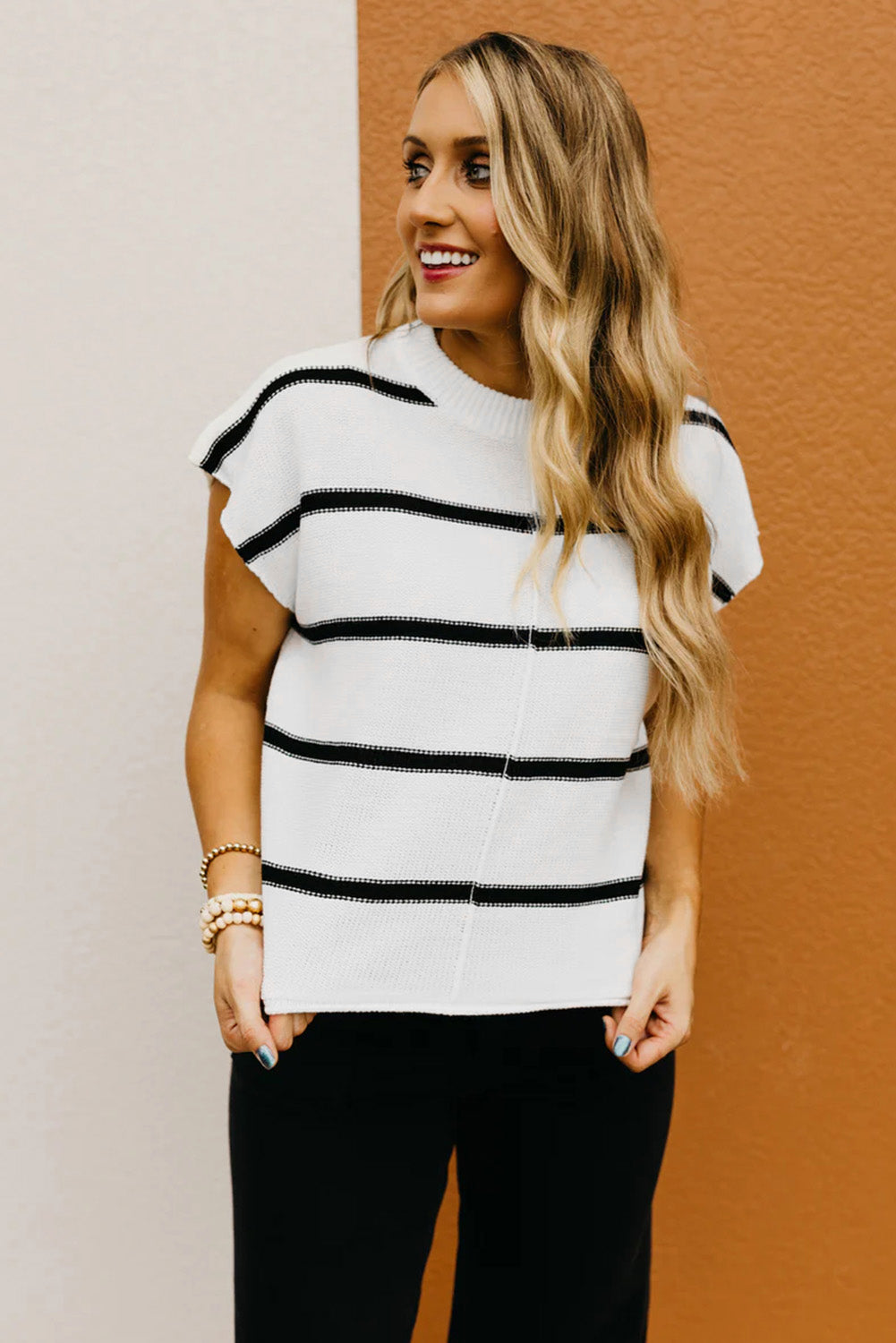 White Striped Batwing Sleeve Sweater Tee - My Store
