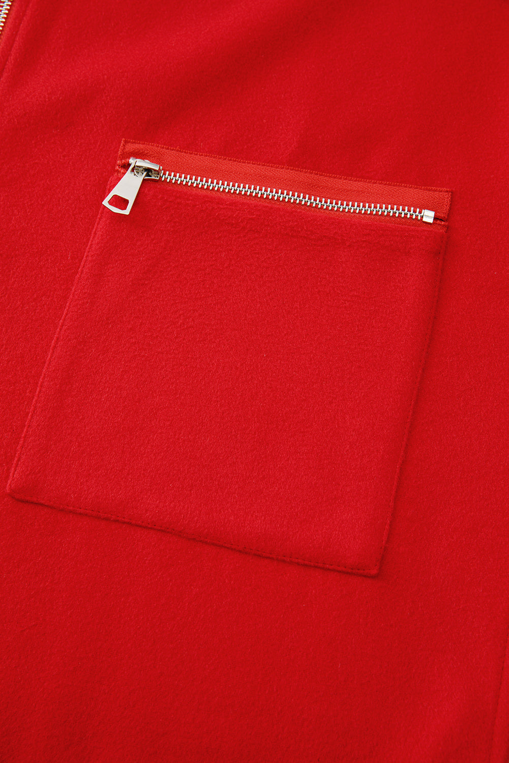 Fiery Red Solid Color Casual Zip up Hooded Coat - My Store