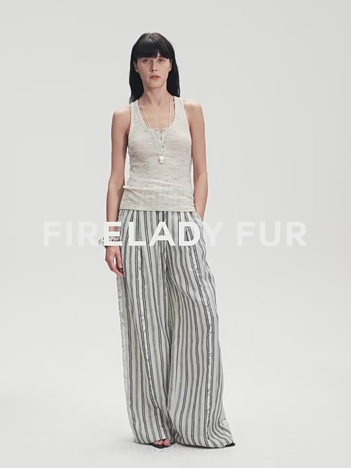 Linen Vertical Stripe Drape Wide Leg Casual Pants"Fashion Tension"