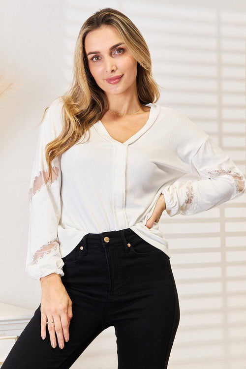 Double Take V-Neck Dropped Shoulder Blouse - My Store
