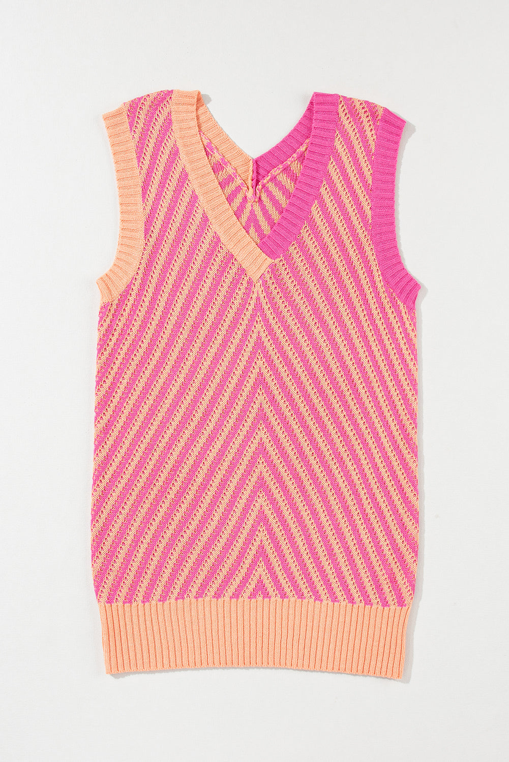 Strawberry Pink Contrast Chevron Knit V Neck Sweater Vest - My Store