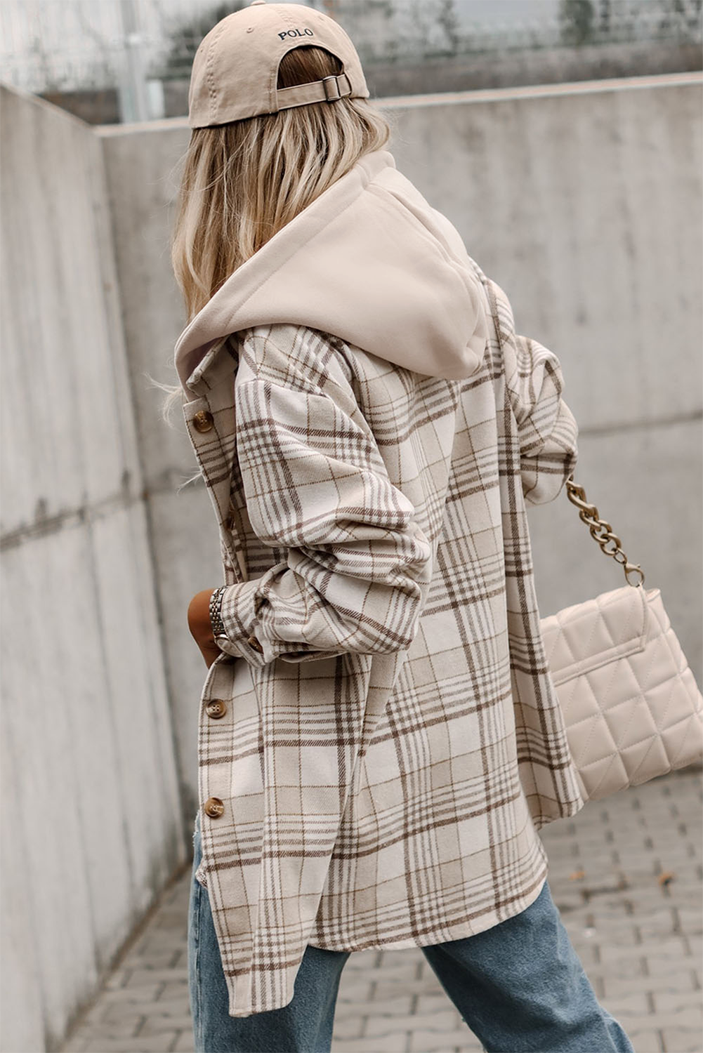 Khaki Plaid Removable Hood Buttoned Shacket Sto - My Store