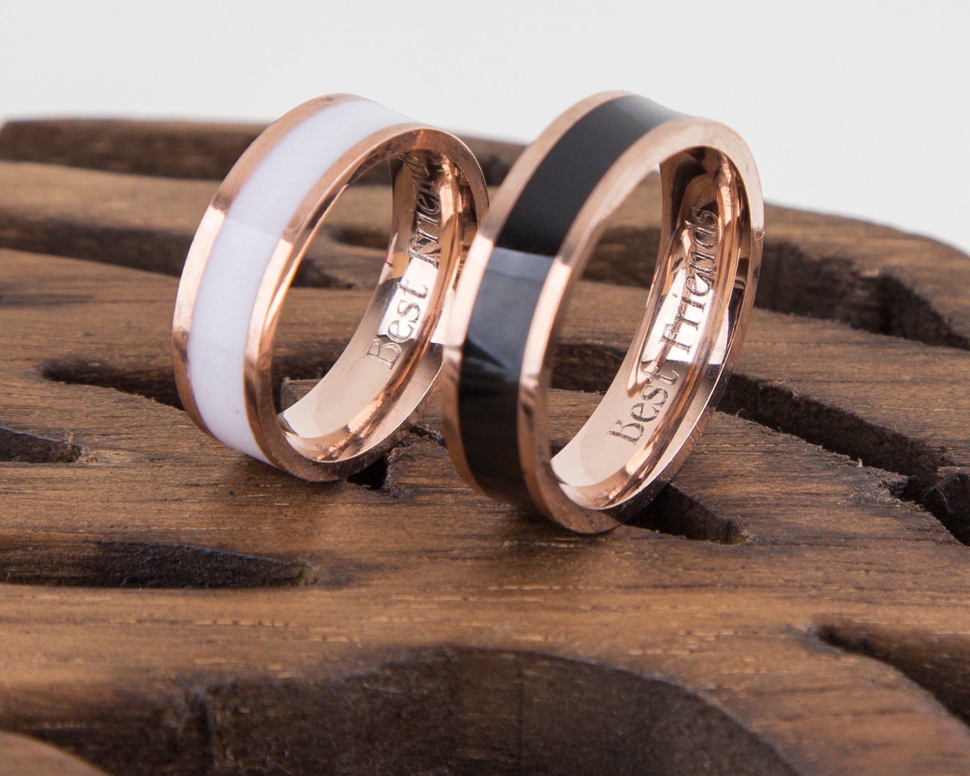 Rose Gold Couple Rings Black and White Personalized Couple Gift, - My Store