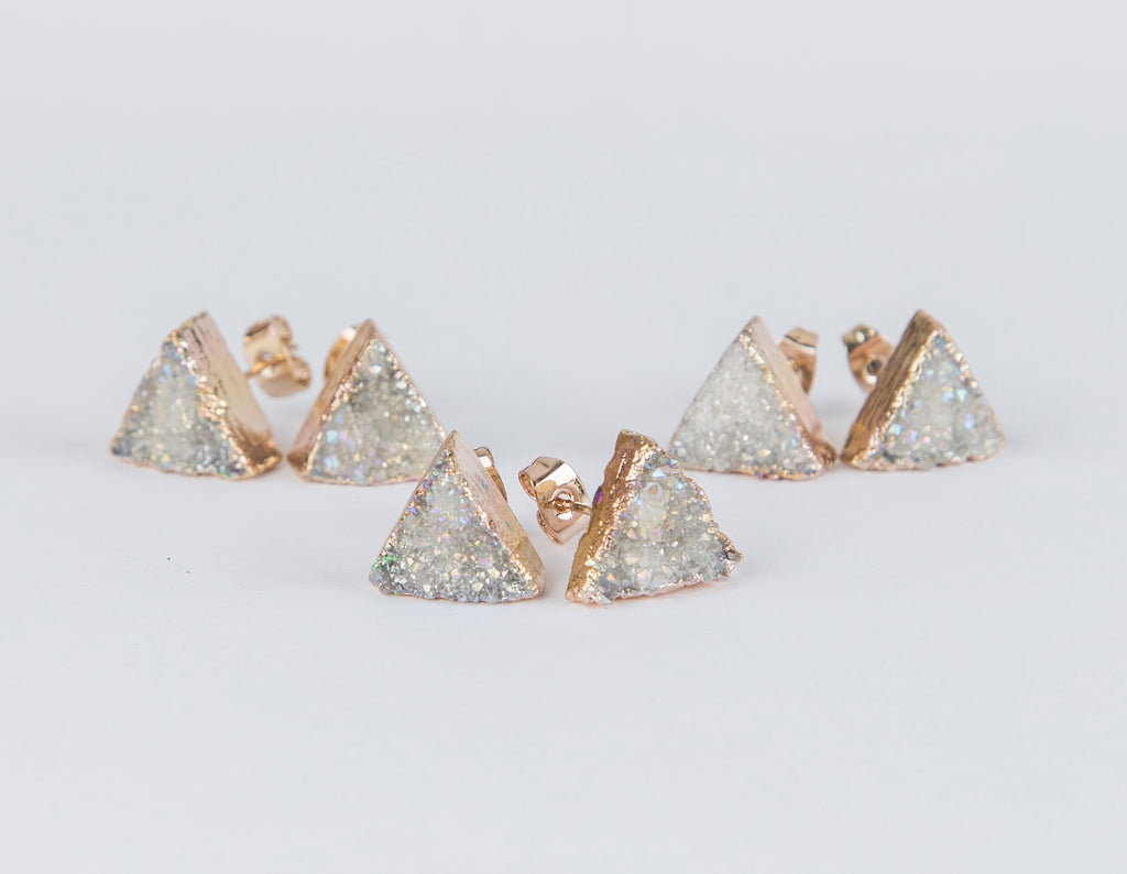 White triangle druzy earrings, gold plated earrings - My Store