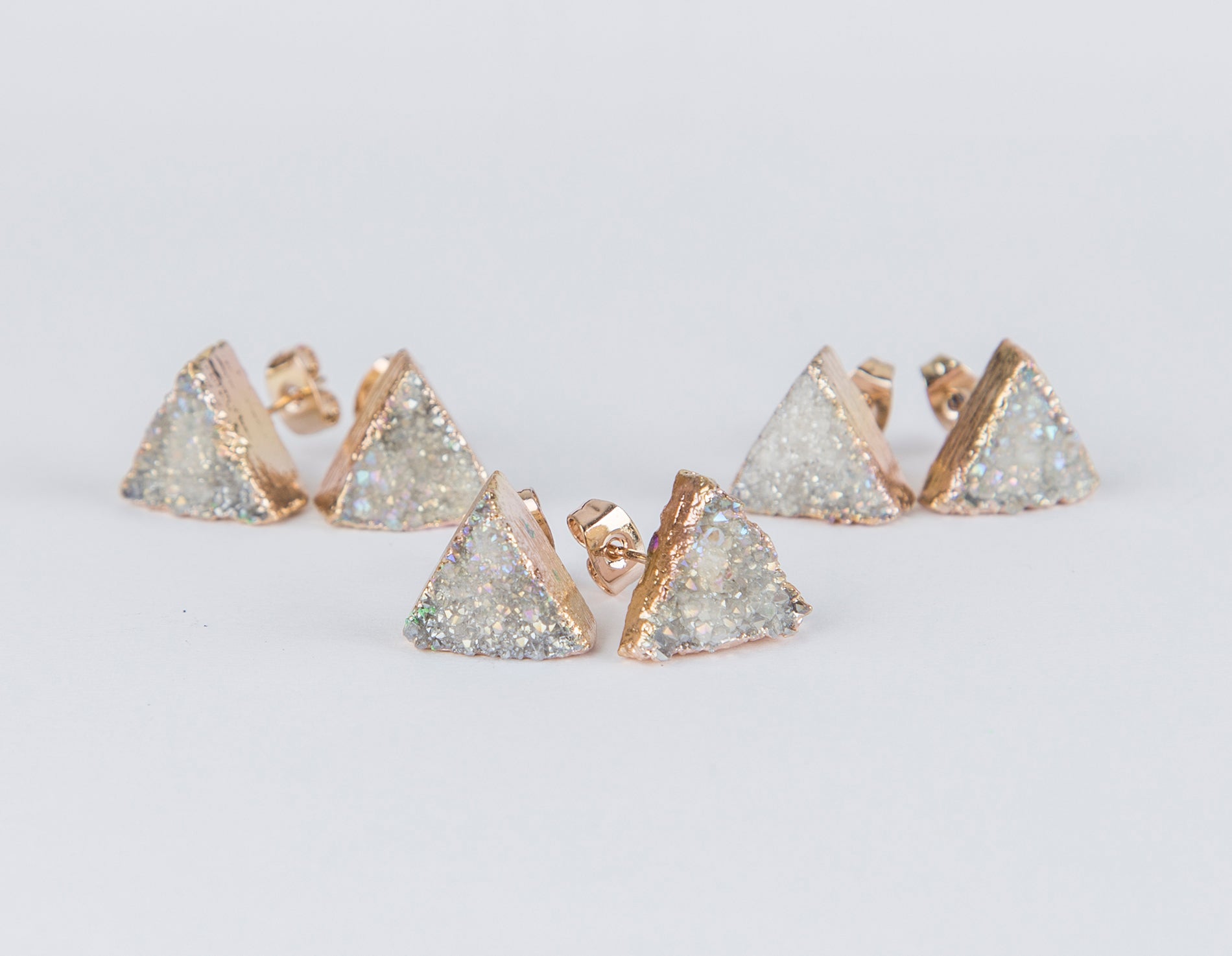 White triangle druzy earrings, gold plated earrings - My Store