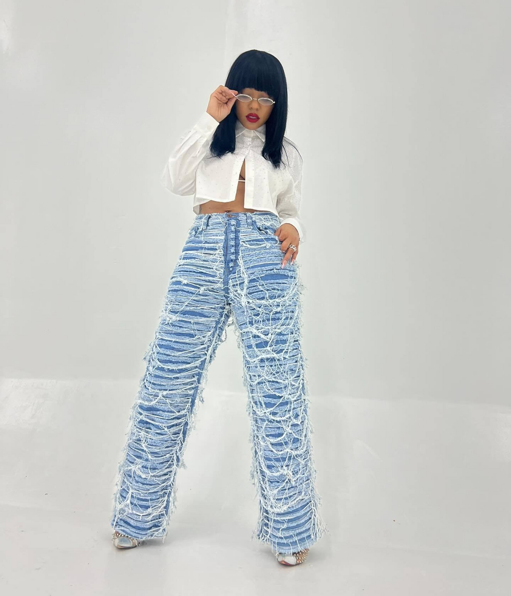 25 Edition – Women’s High Waist Ripped Tassel Denim Pants - My Store