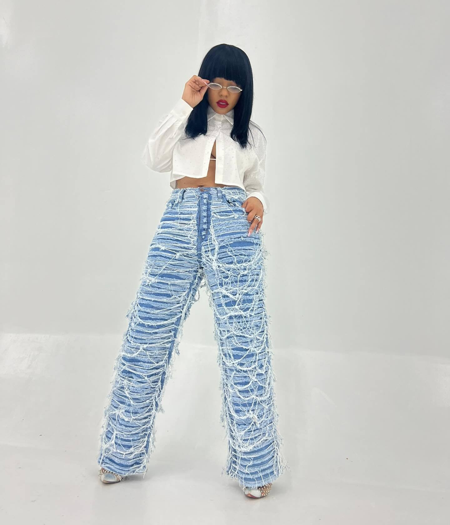 25 Edition – Women’s High Waist Ripped Tassel Denim Pants - My Store