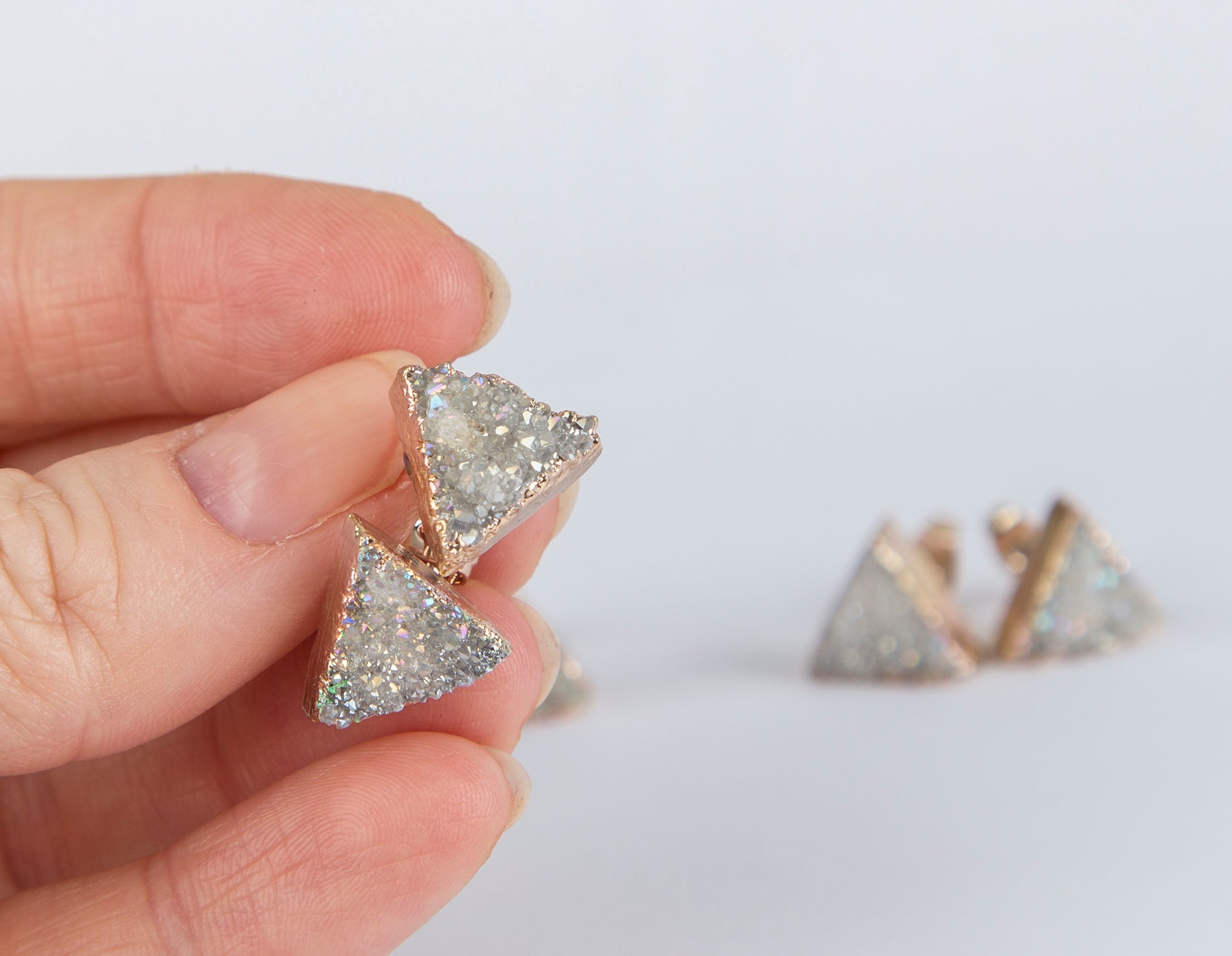 White triangle druzy earrings, gold plated earrings - My Store