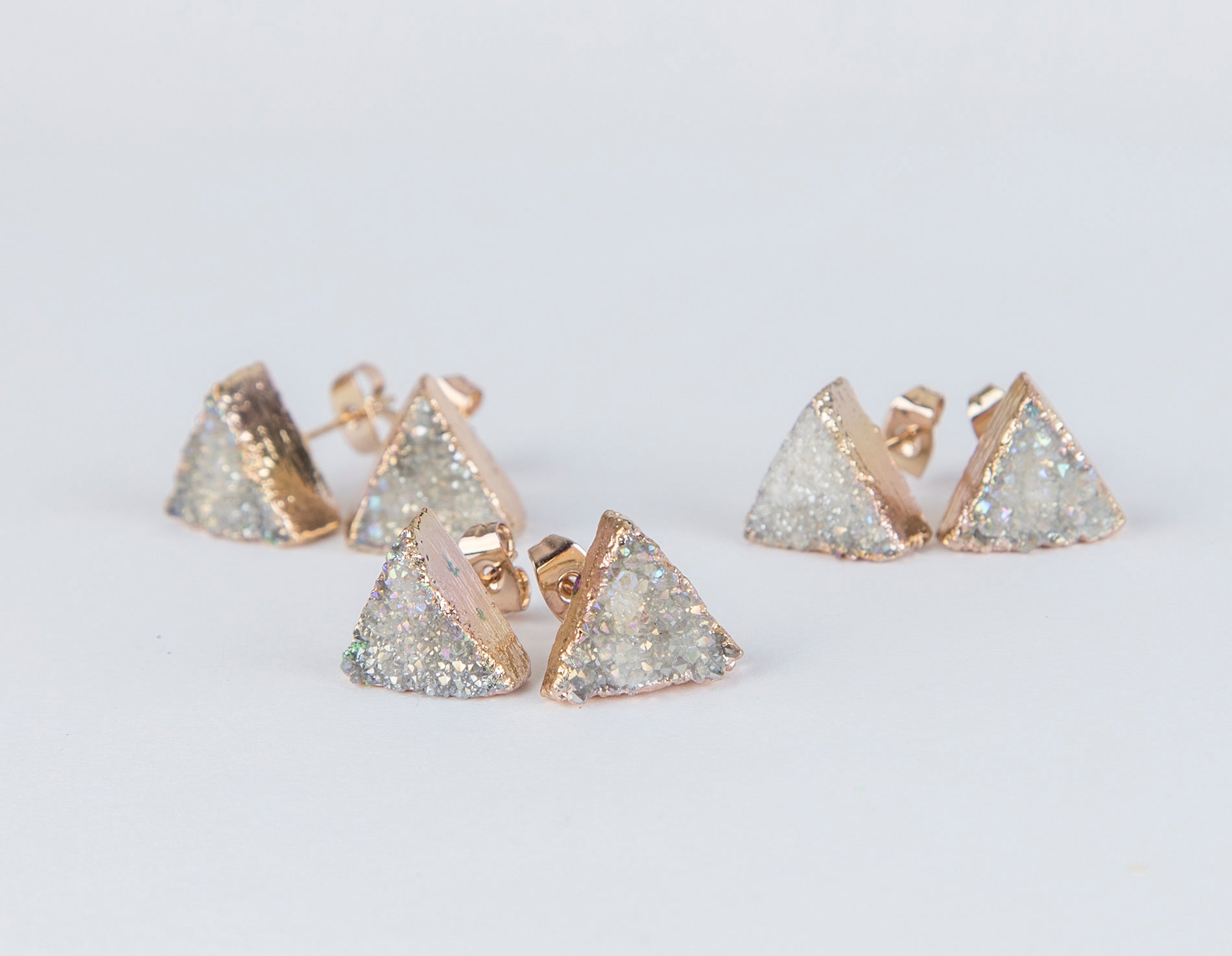 White triangle druzy earrings, gold plated earrings - My Store