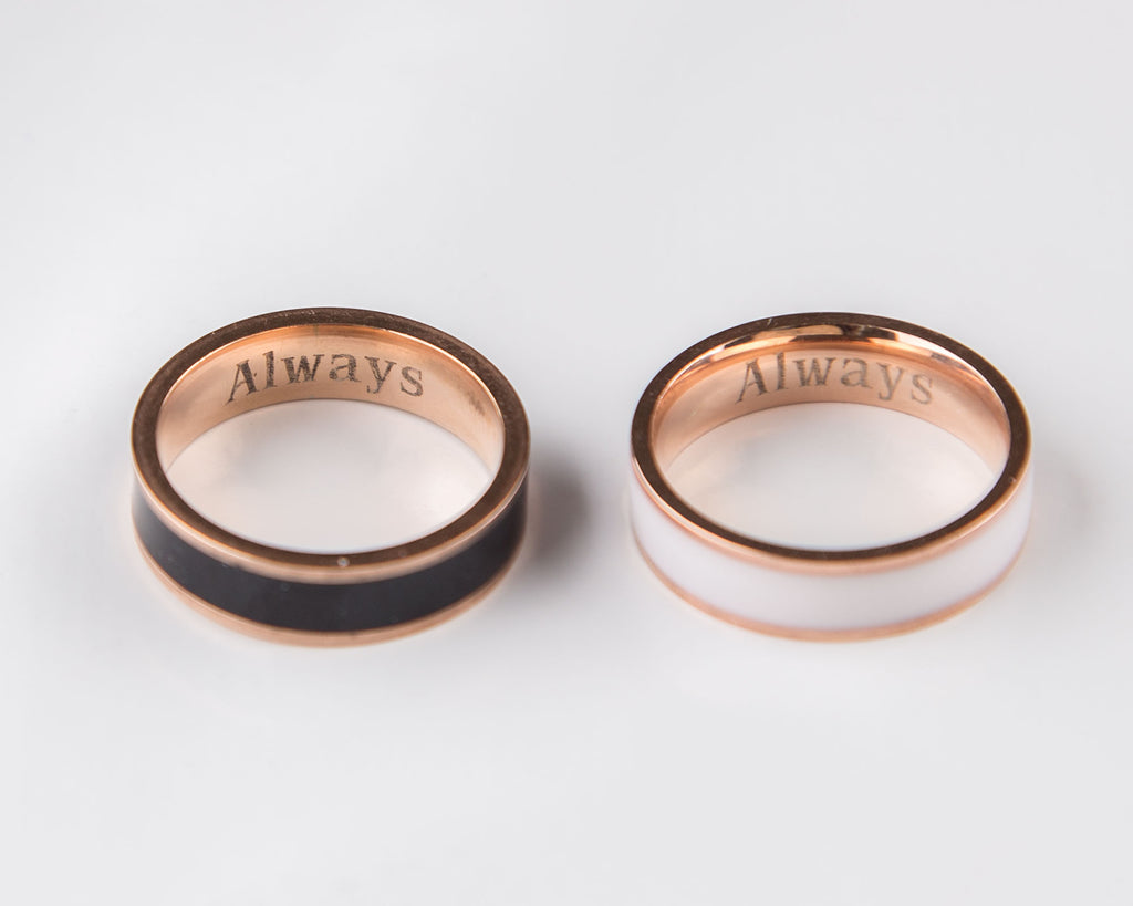 Rose Gold Couple Rings Black and White Personalized Couple Gift, - My Store