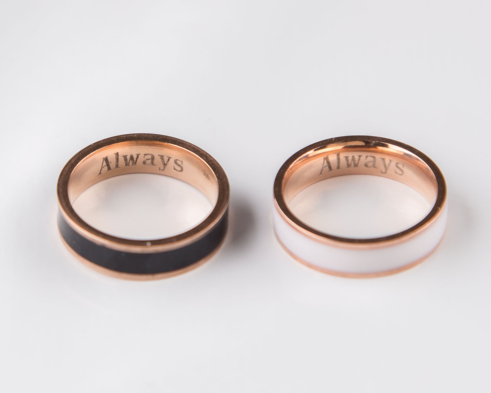 Rose Gold Couple Rings Black and White Personalized Couple Gift, - My Store