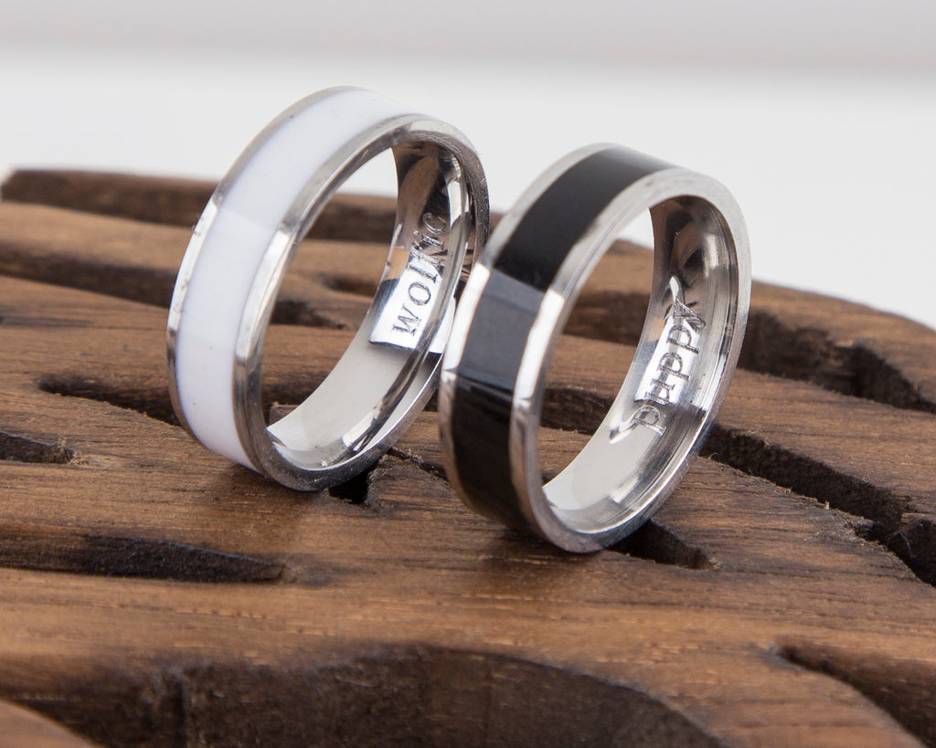 Couple Rings Black and White Personalized Couple Gift, Stainless Steel - My Store