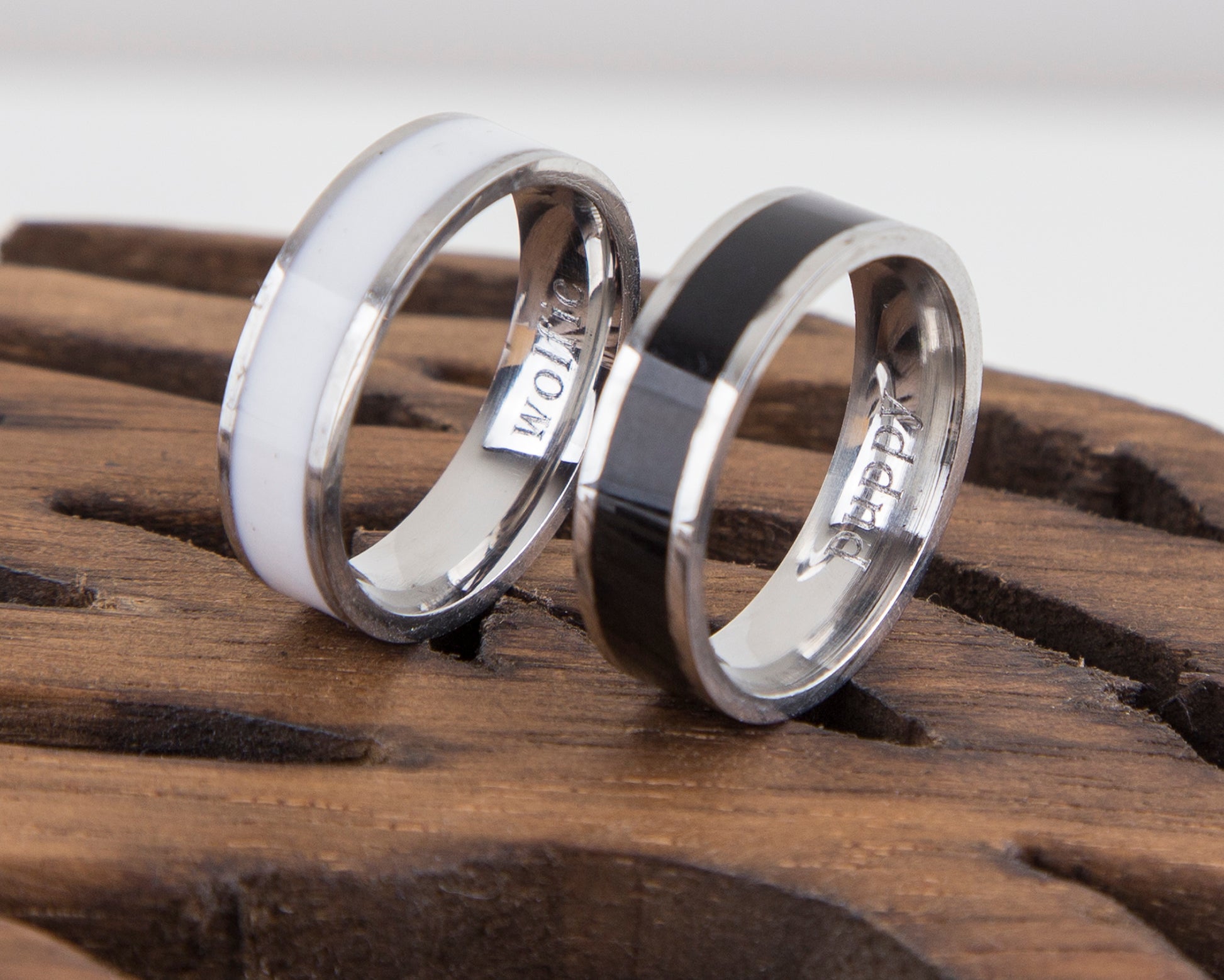 Couple Rings Black and White Personalized Couple Gift, Stainless Steel - My Store
