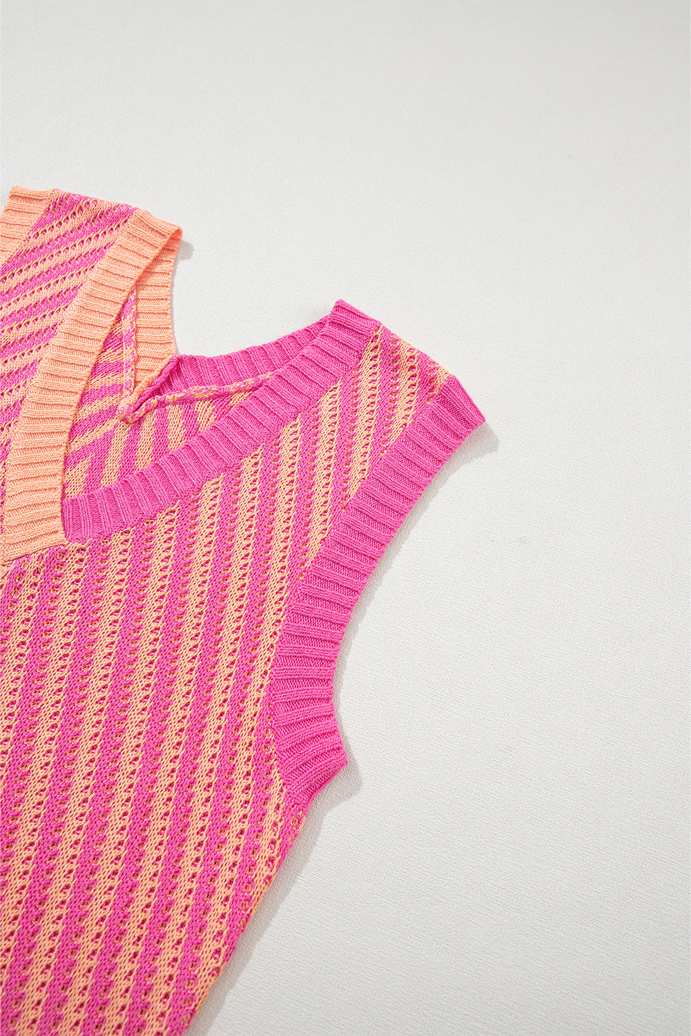 Strawberry Pink Contrast Chevron Knit V Neck Sweater Vest - My Store