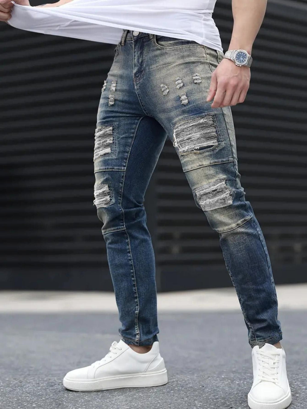 Men’s Ripped Stretch Jeans – Navy High Street | Urban Cool 25 Edition - My Store