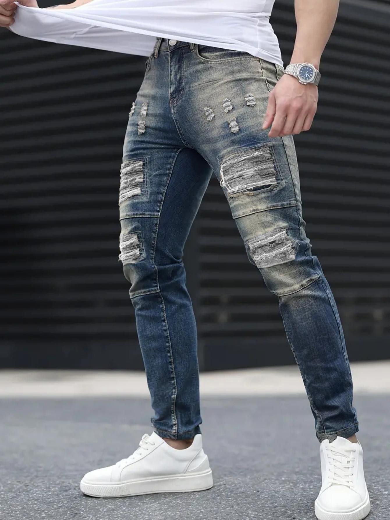 Men’s Ripped Stretch Jeans – Navy High Street | Urban Cool 25 Edition - My Store