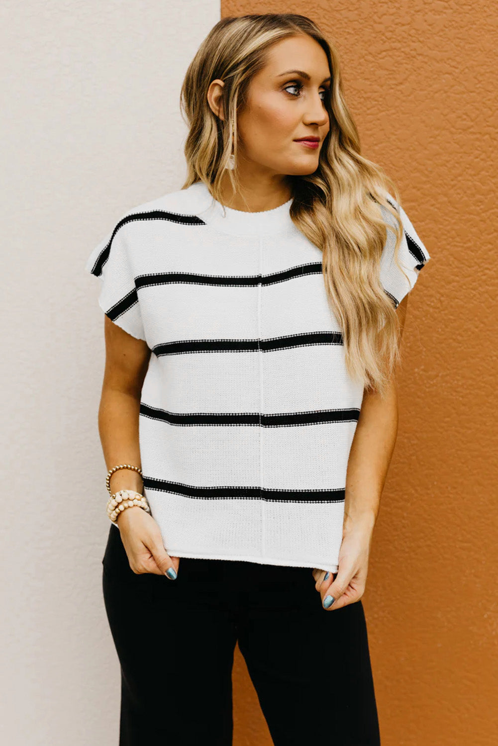 White Striped Batwing Sleeve Sweater Tee - My Store