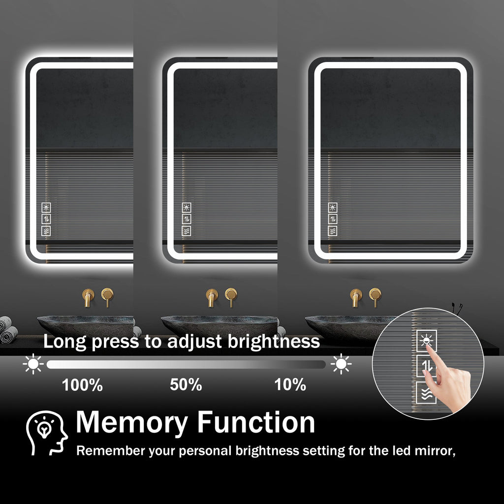 40x32 Inch LED Bathroom Mirror Vanity Mirrors With Front Lights Wall Mounted Anti-Fog Frameless Make Up Mirror With Ligh