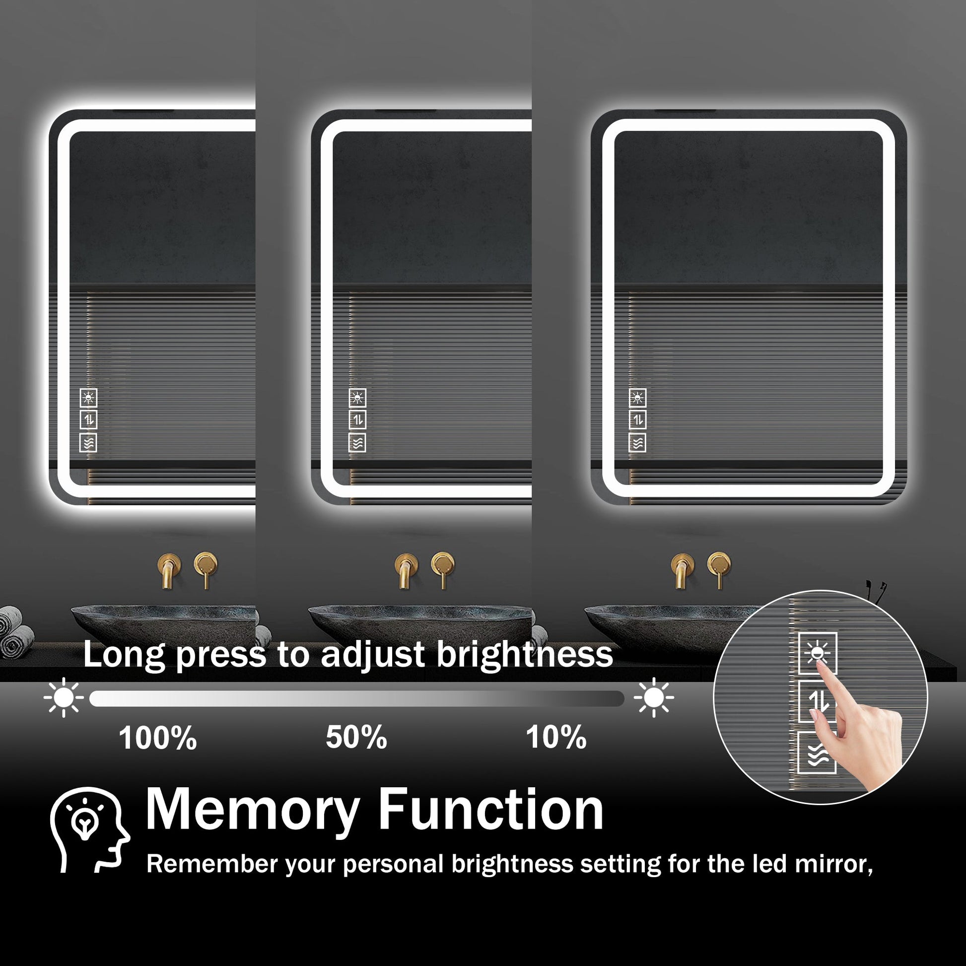 40x32 Inch LED Bathroom Mirror Vanity Mirrors With Front Lights Wall Mounted Anti-Fog Frameless Make Up Mirror With Ligh