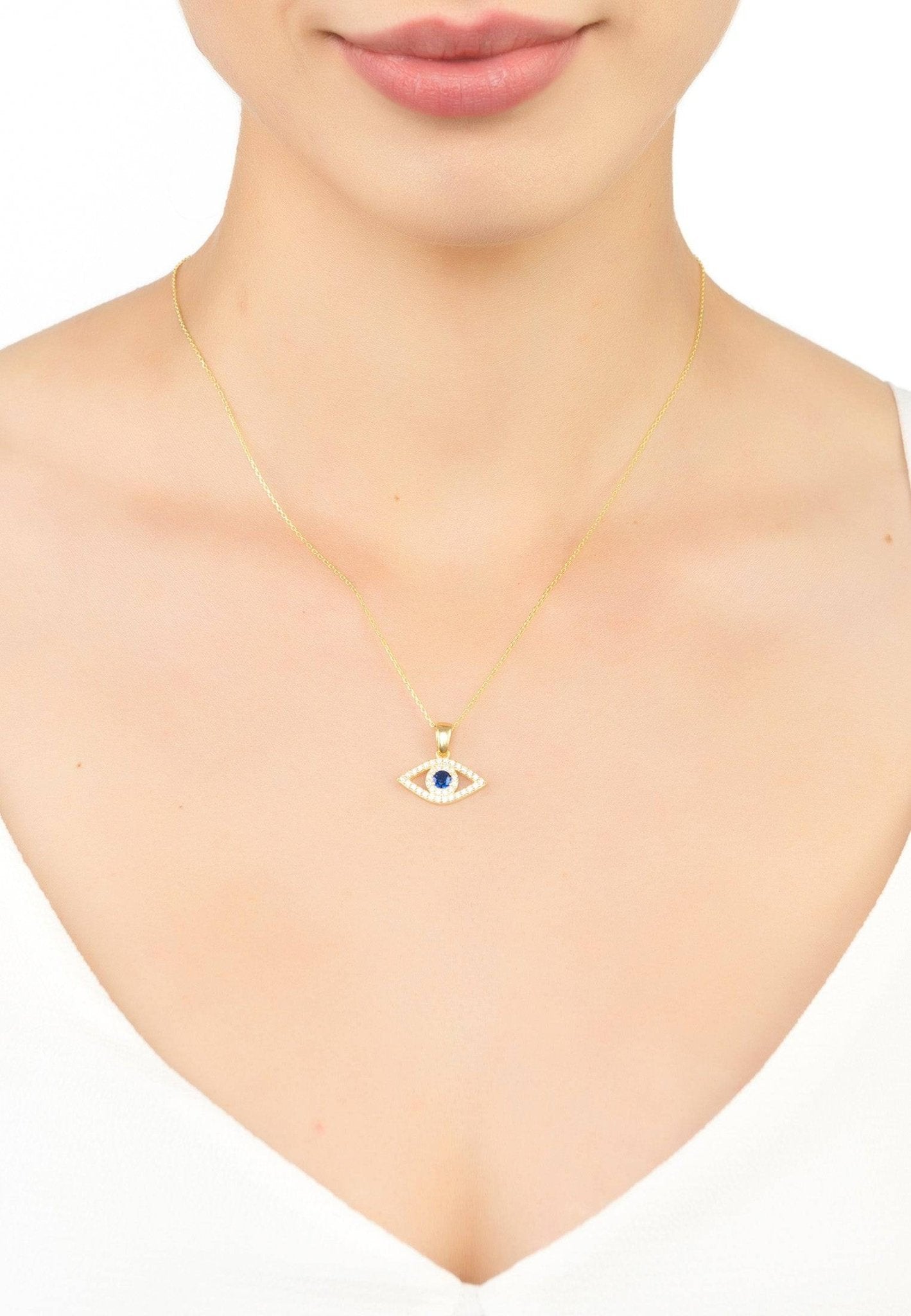 Evil Eye Elliptical Necklace Blue Gold - My Store