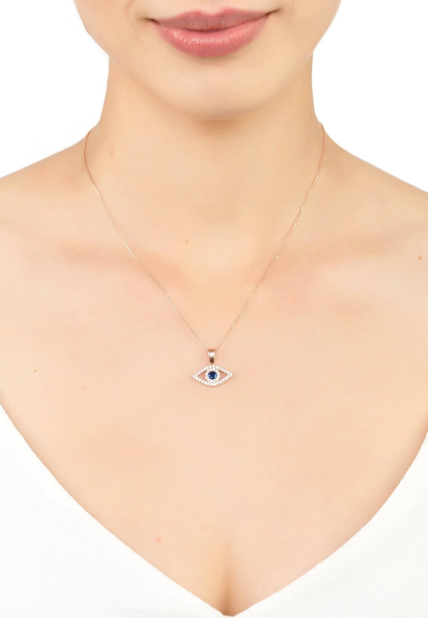 Evil Eye Elliptical Necklace Blue Rosegold - My Store