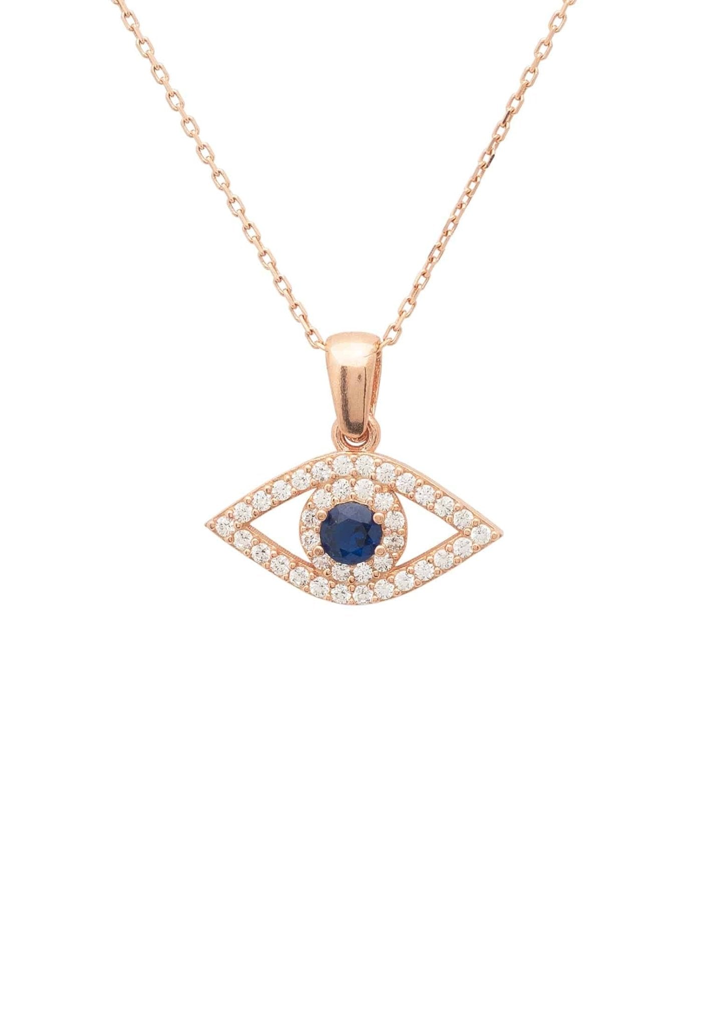 Evil Eye Elliptical Necklace Blue Rosegold - My Store