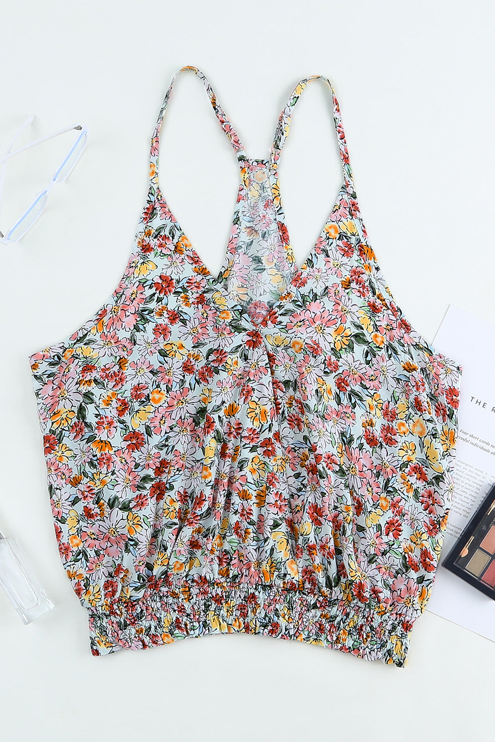 Multicolor Wrapped V Neck Floral Tank Crop Top - My Store