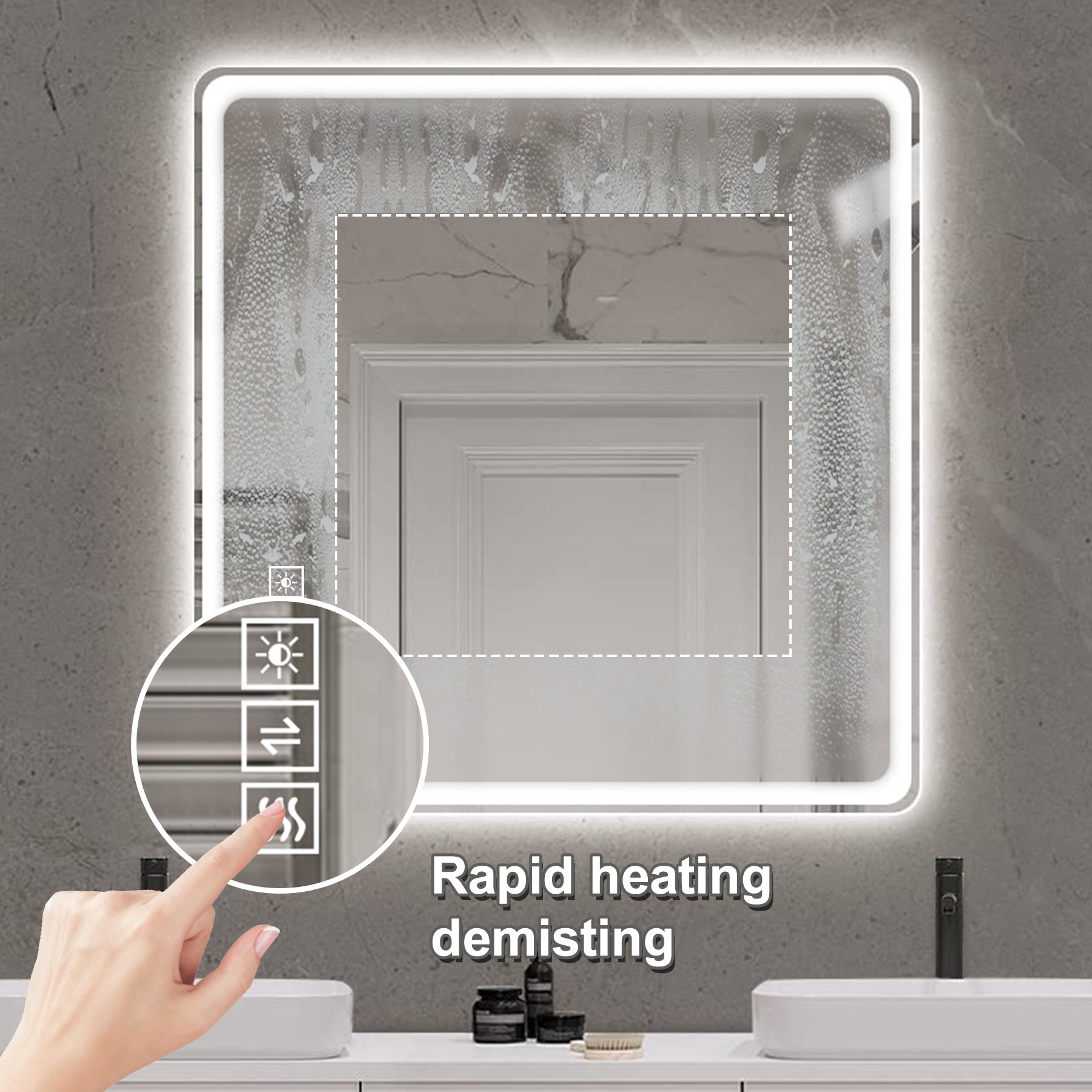 40x32 Inch LED Bathroom Mirror Vanity Mirrors With Front Lights Wall Mounted Anti-Fog Frameless Make Up Mirror With Ligh