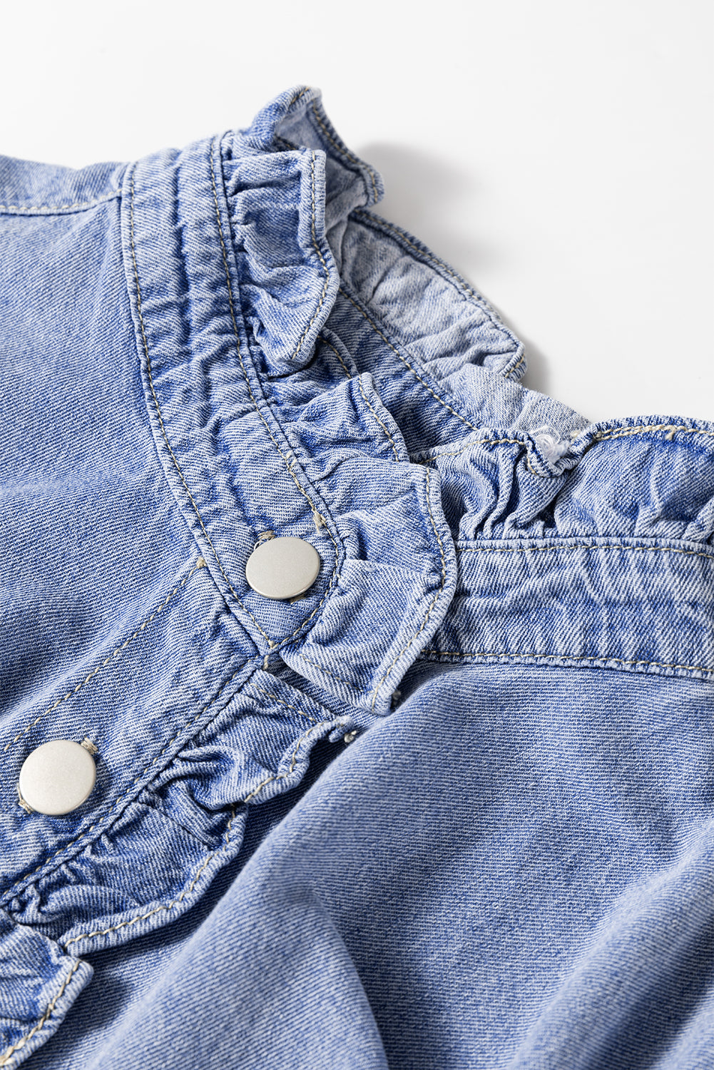 Beau Blue Ruffled Long Sleeve Buttoned Denim Shirt - My Store