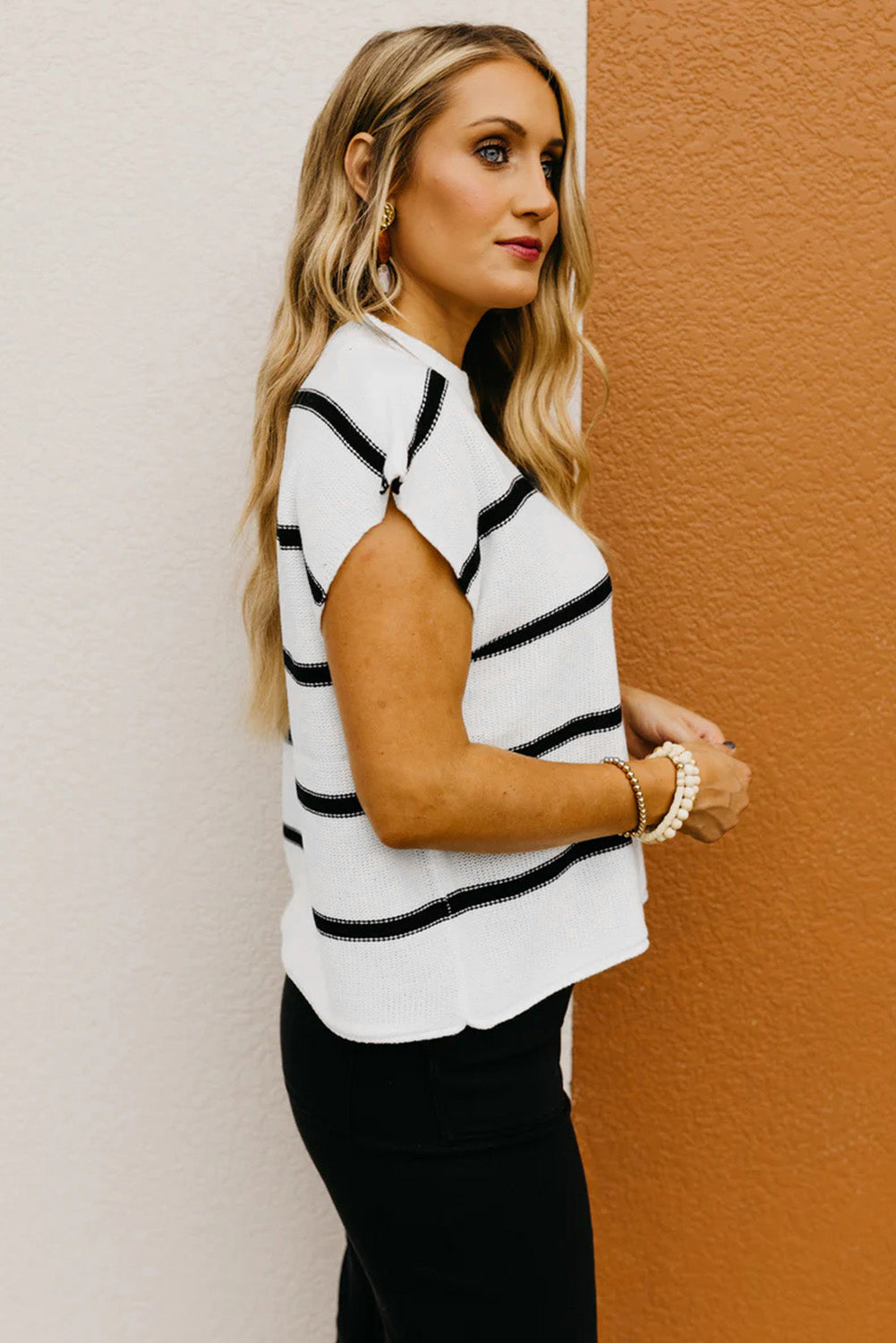 White Striped Batwing Sleeve Sweater Tee - My Store
