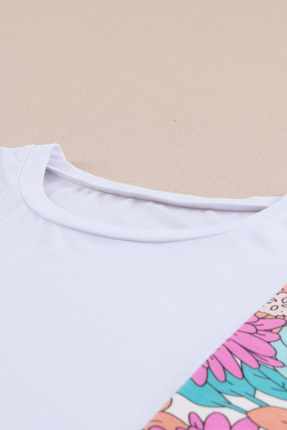 White Floral Print Patchwork Short Sleeve Top - My Store