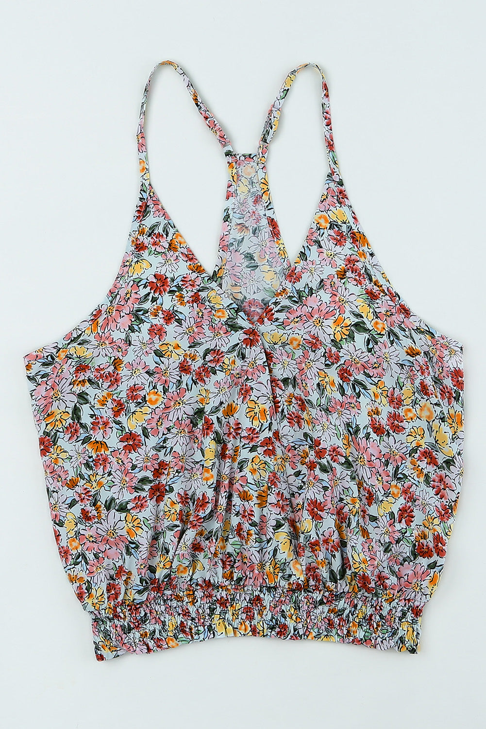 Multicolor Wrapped V Neck Floral Tank Crop Top - My Store
