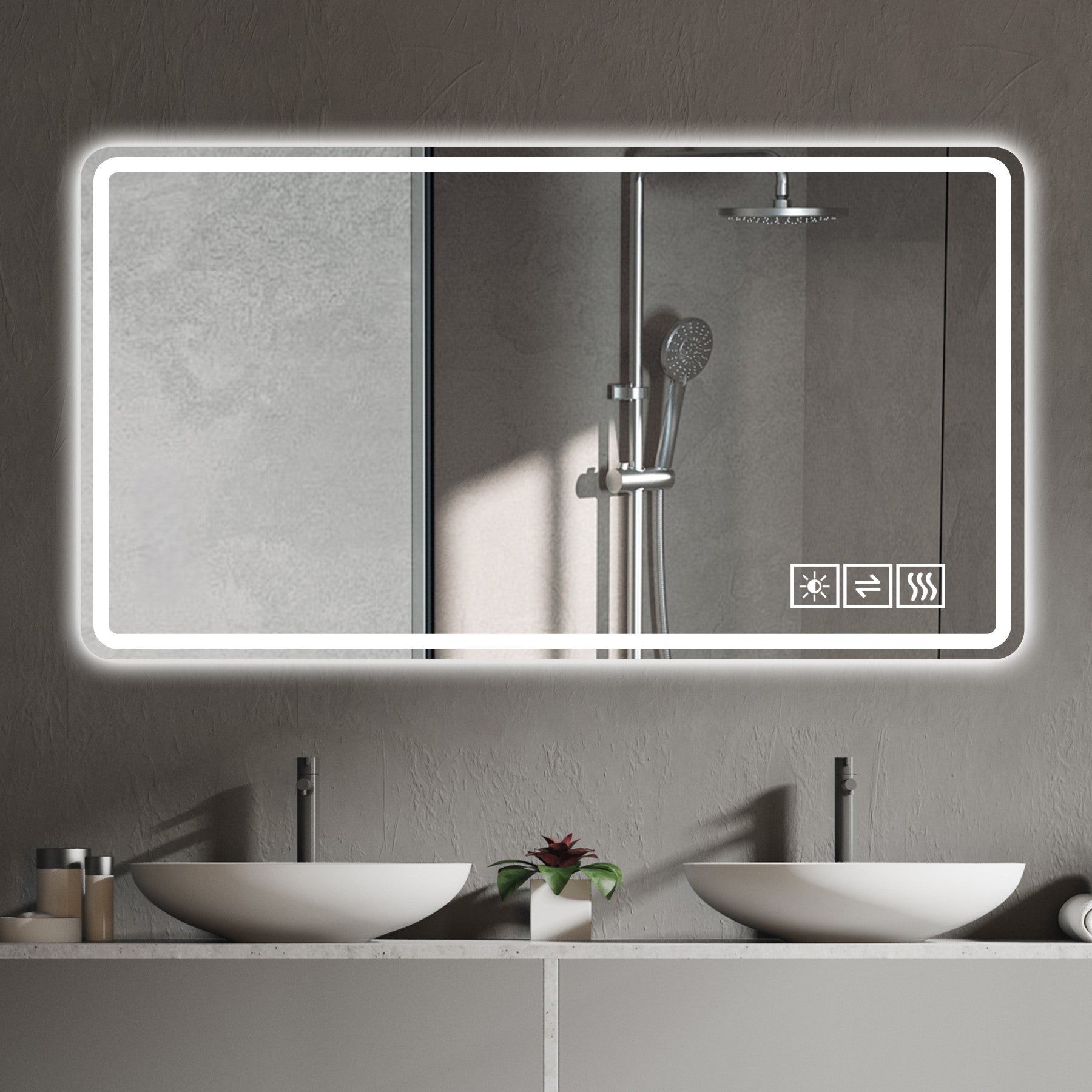 48*32 Inch Bathroom Mirror With Led Lights , Anti-Fog Lighted Vanity Mirrors for Wall Mounted, 3 Colors and 5 Level Dimm