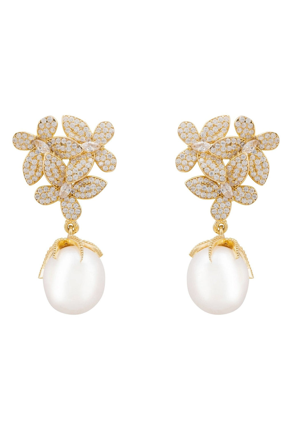 Flowers Pearl Earrings Gold White - My Store