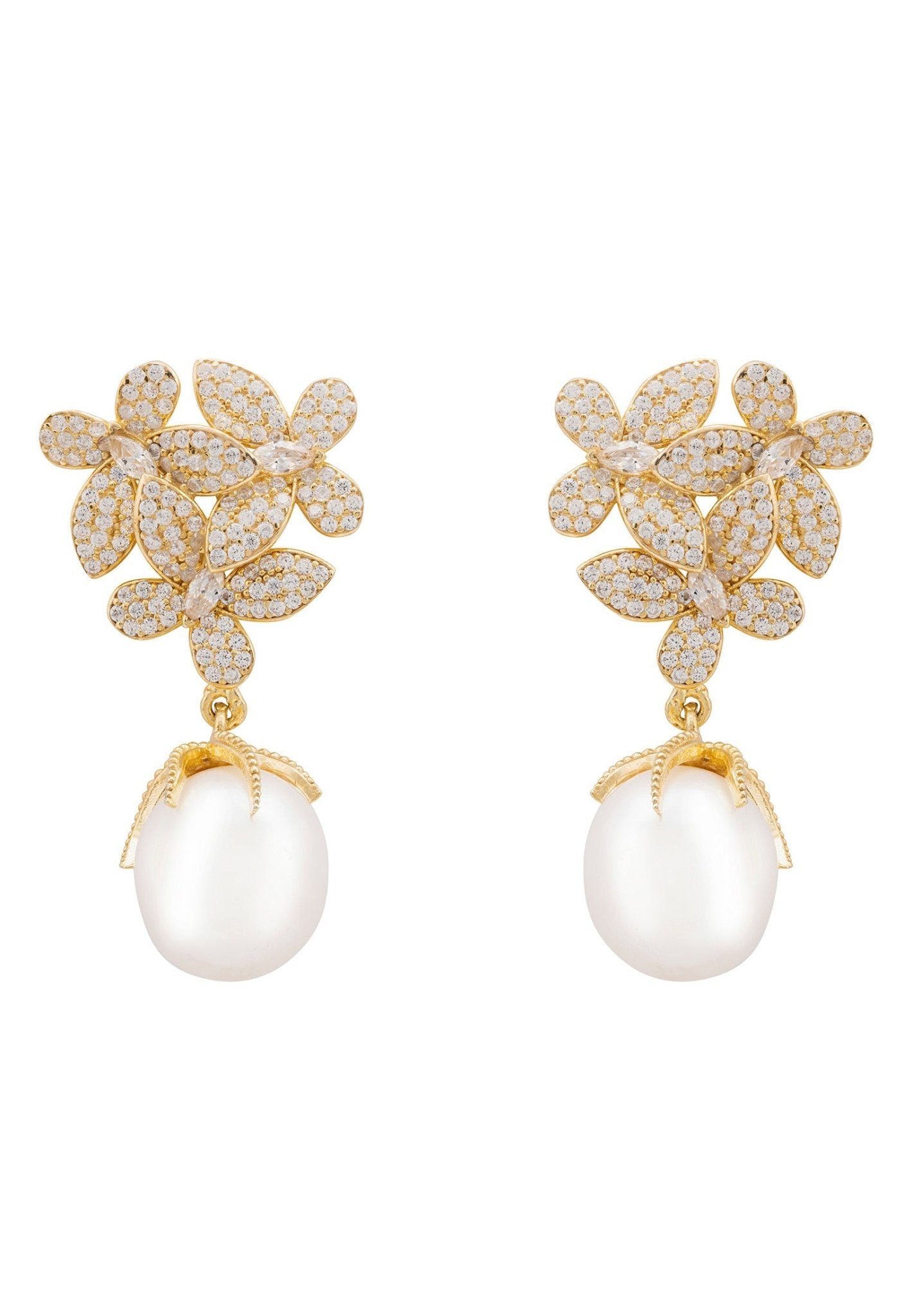 Flowers Pearl Earrings Gold White - My Store