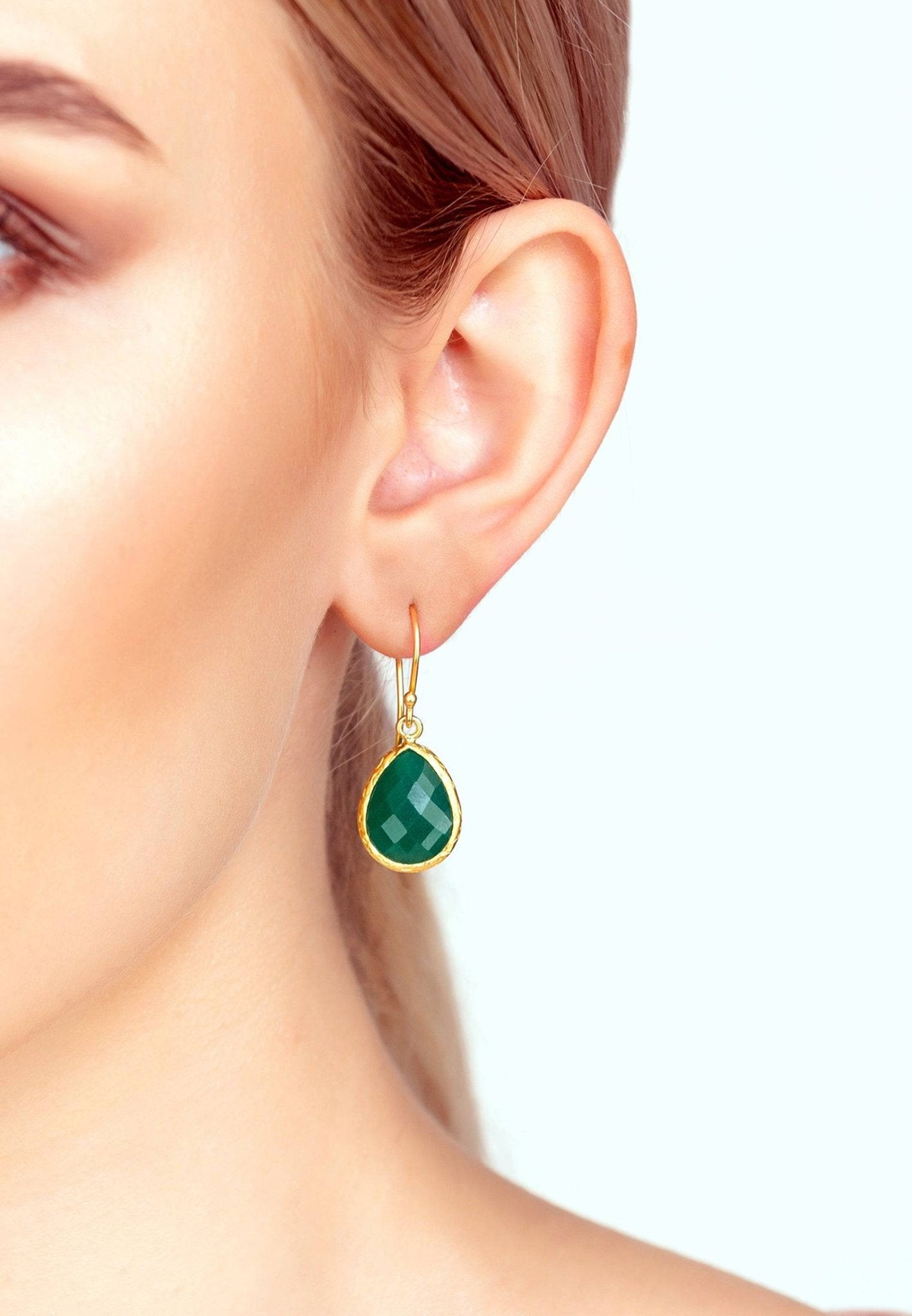 Petite Drop Earrings Green Onyx Gold - My Store