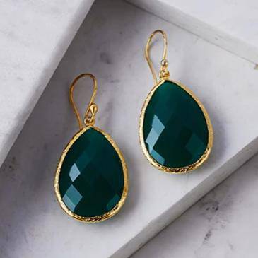 Petite Drop Earrings Green Onyx Gold - My Store