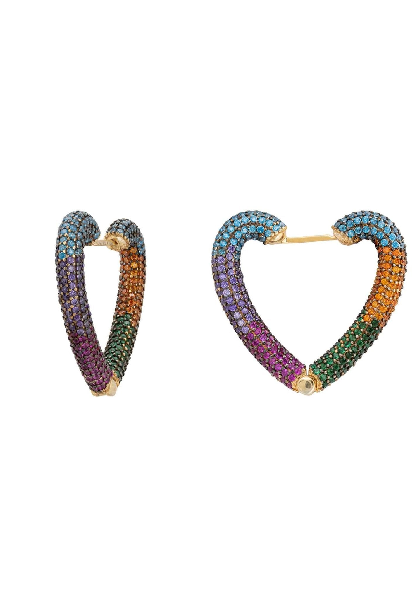 Rainbow Heart Huggie Earrings Gold - My Store
