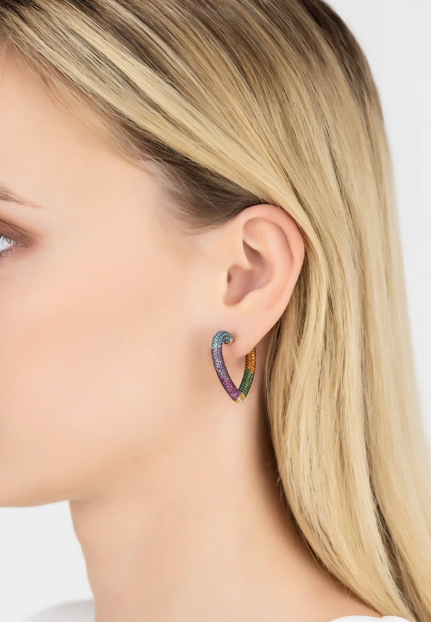 Rainbow Heart Huggie Earrings Gold - My Store