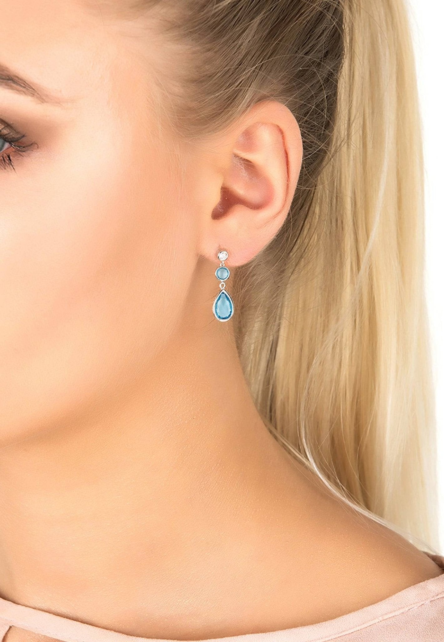 Tuscany Gemstone Drop Earring Silver Blue Topaz Hydro - My Store