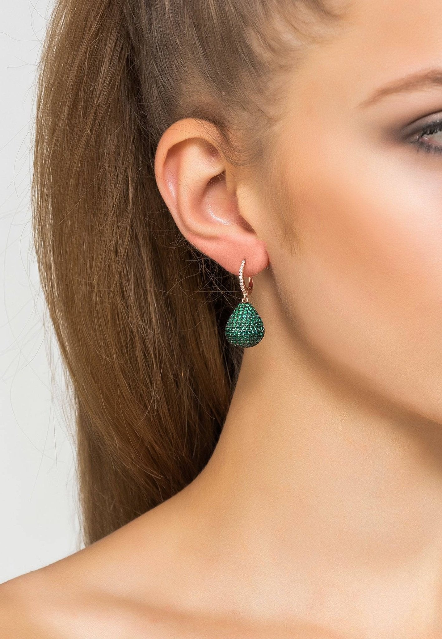 Valerie Pear Drop Gemstone Earring Rosegold Emerald Green - My Store