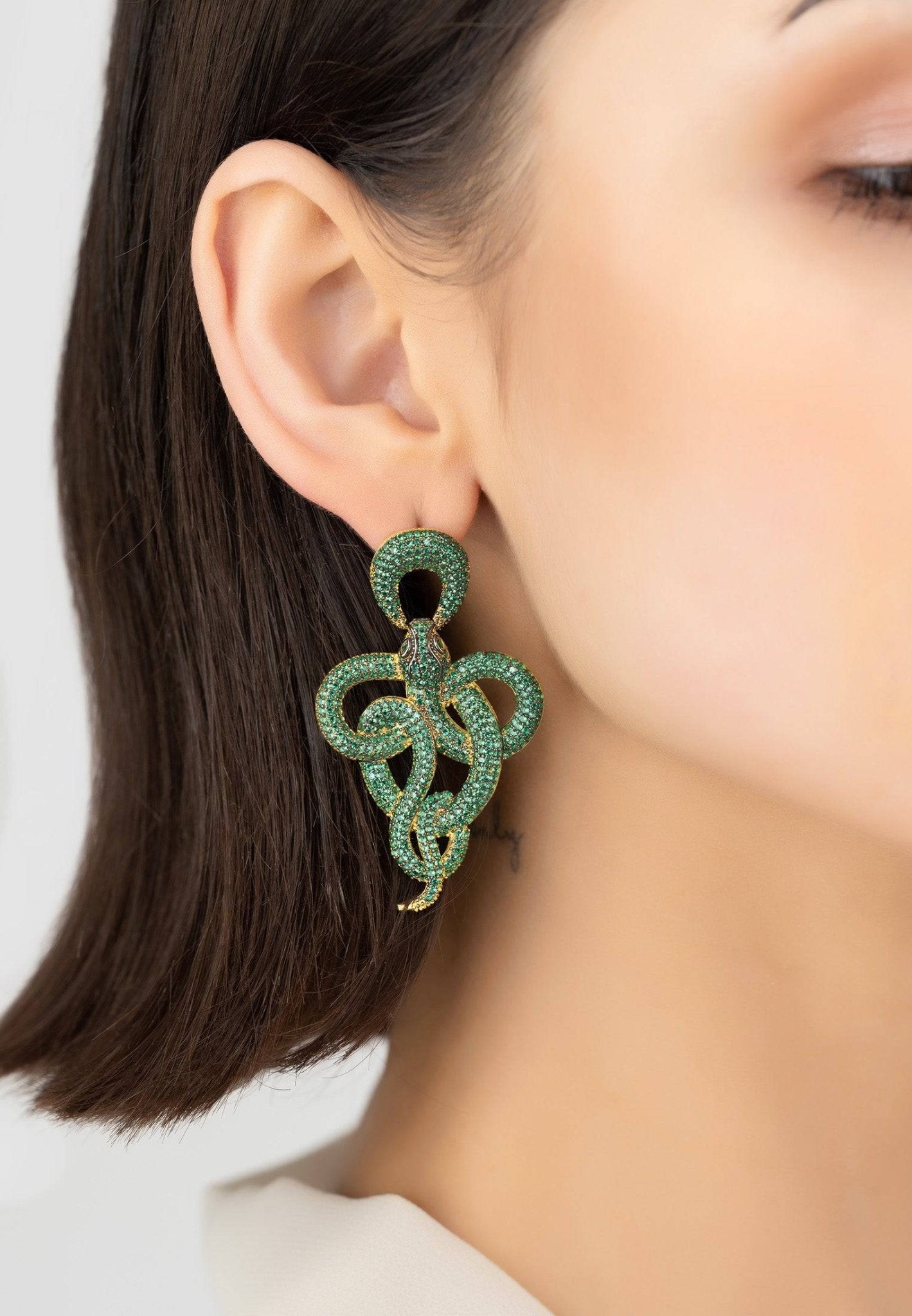 Viper Snake Drop Earrings Gold Emerald - My Store